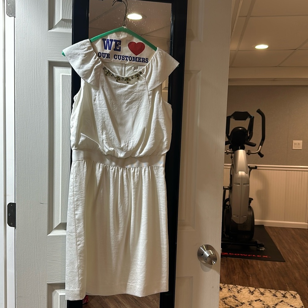 LOFT, off-white dress with Jewel neckline